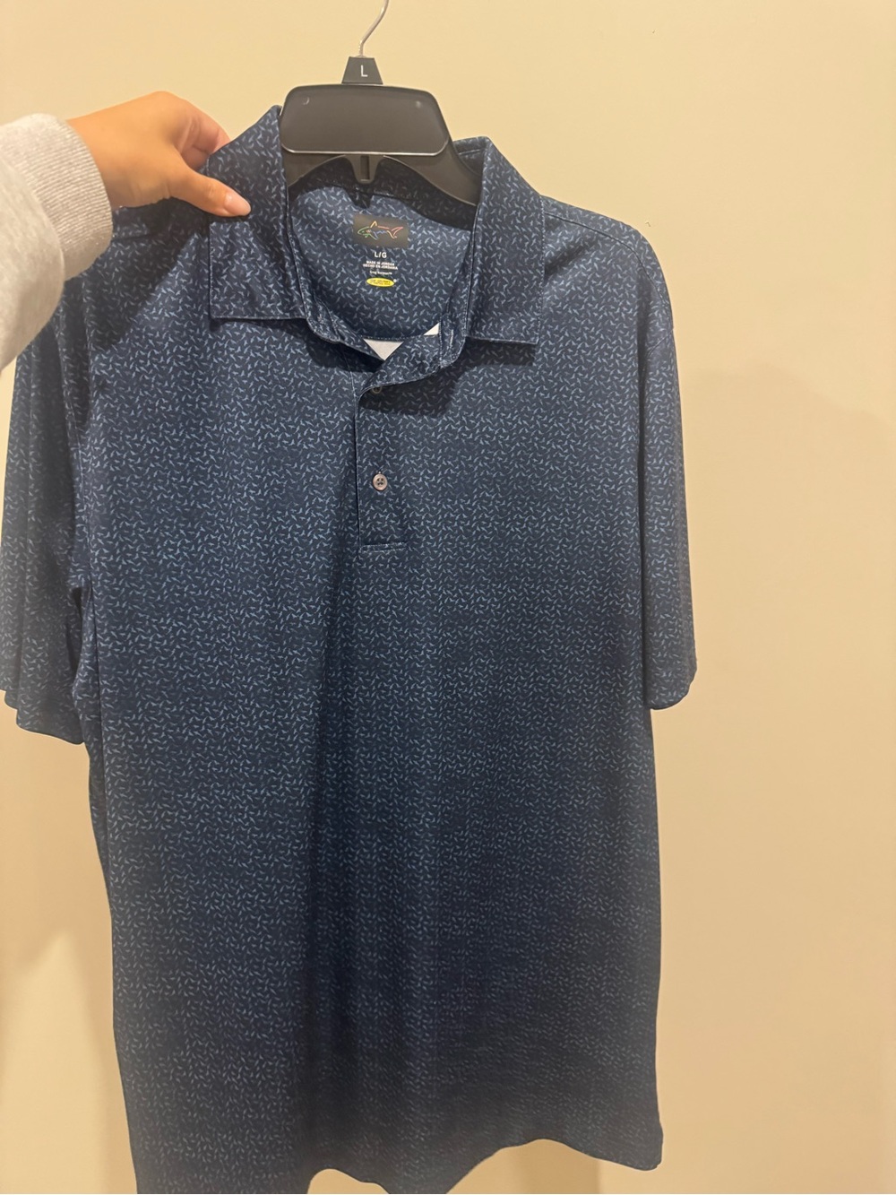 Nautica Men’s Dark Blue Short-Sleeve Polo with Micro Print Golf shirt